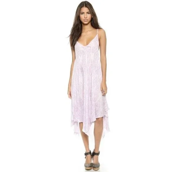 Free People Lilac Flowy Asymmetrical Midi Slip Dress | Balletcore Boho Coquette - Picture 13 of 16